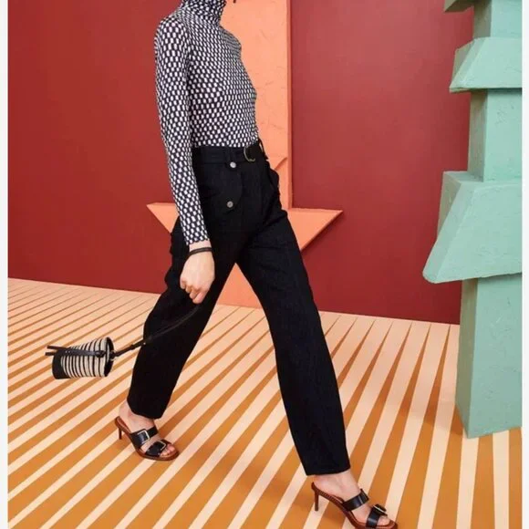 Ulla Johnson Waverly Pant Sz0/2 Black Ink Painted Check